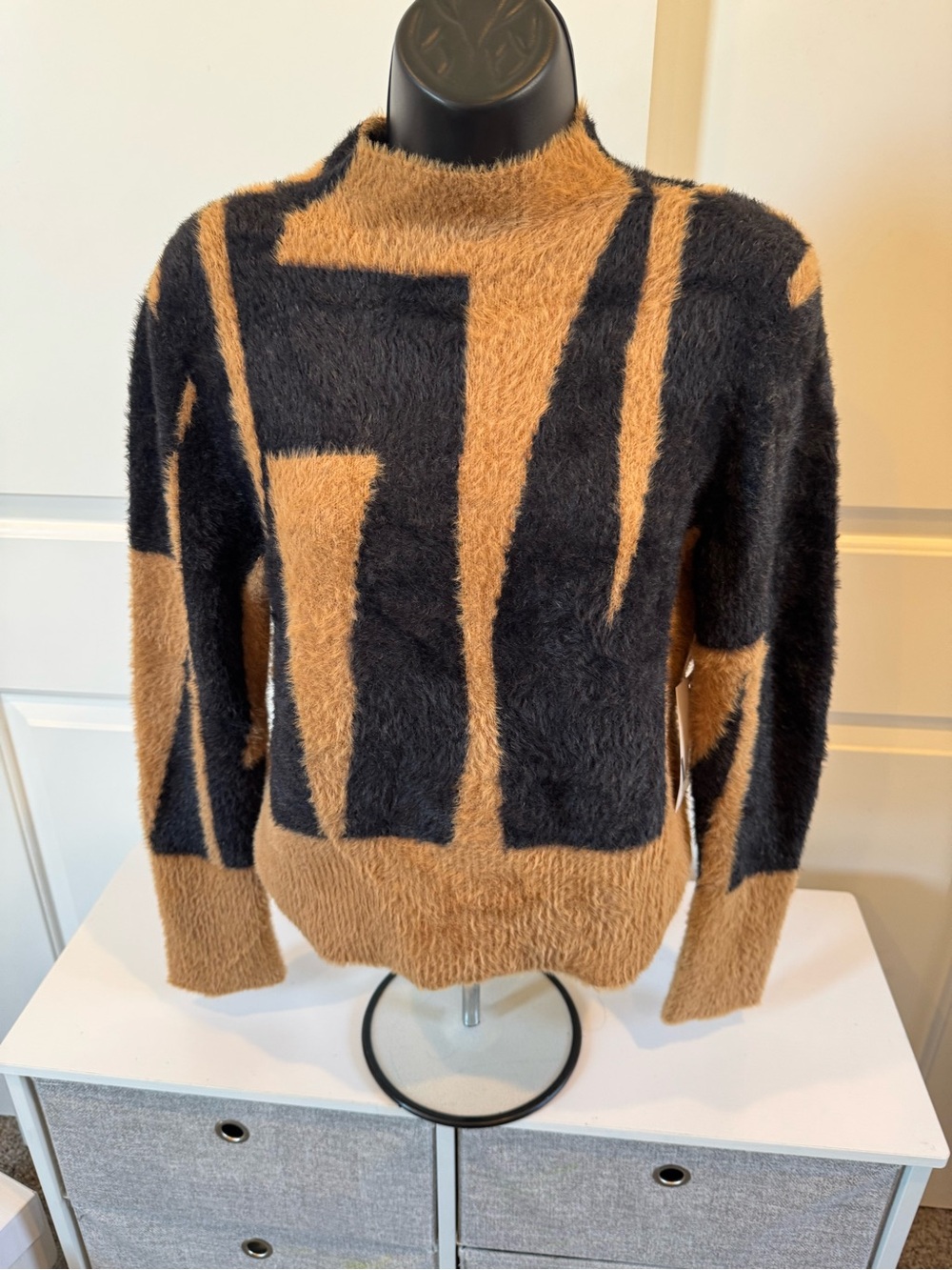Worthington Black and Brown Fuzzy Pullover